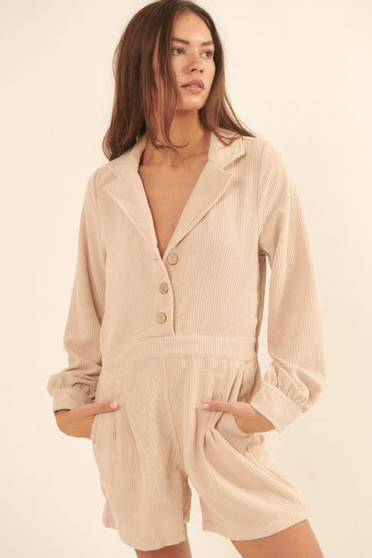 Ivory Woven Corduroy Romper