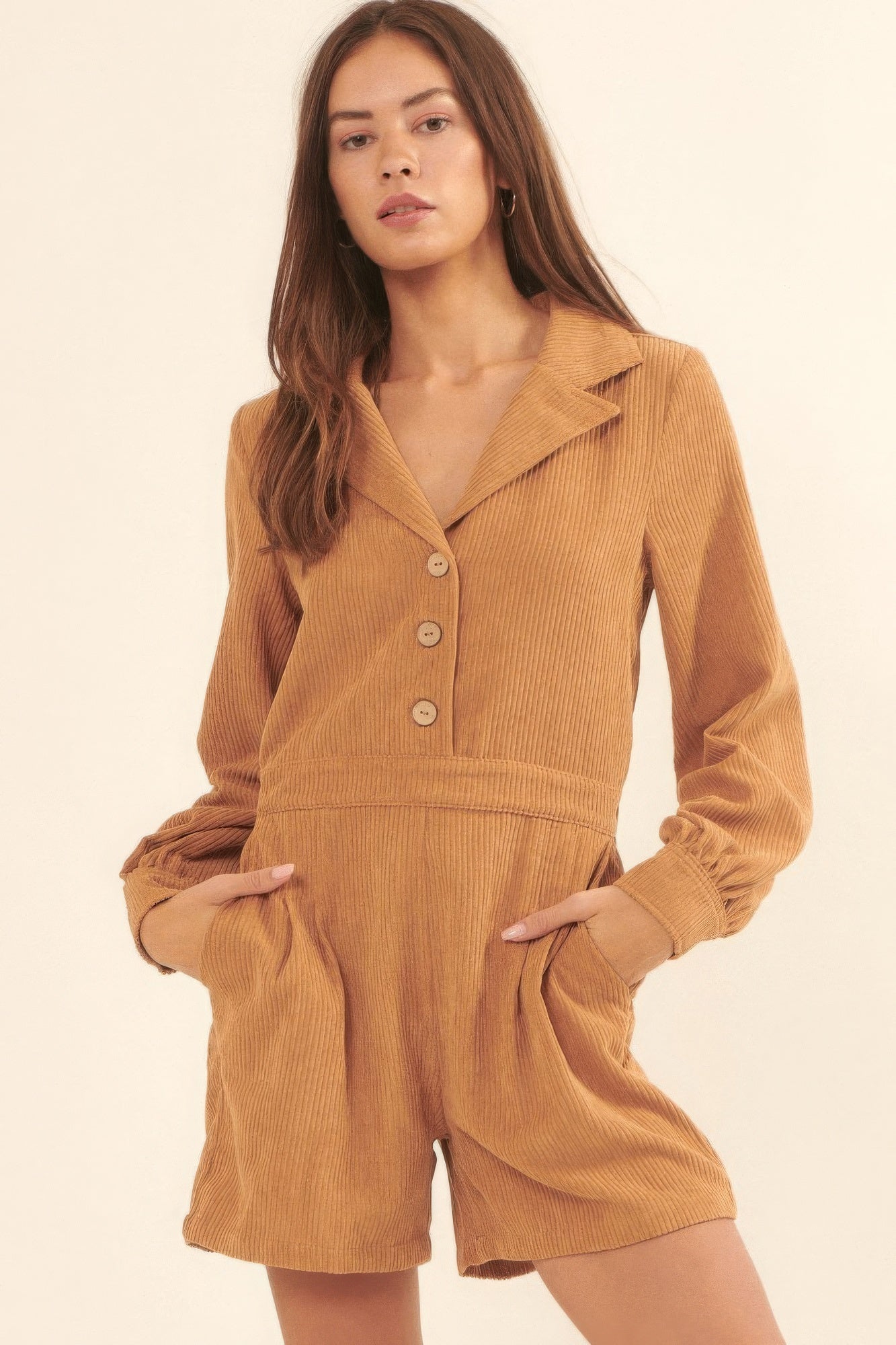 Tan Woven Corduroy Romper