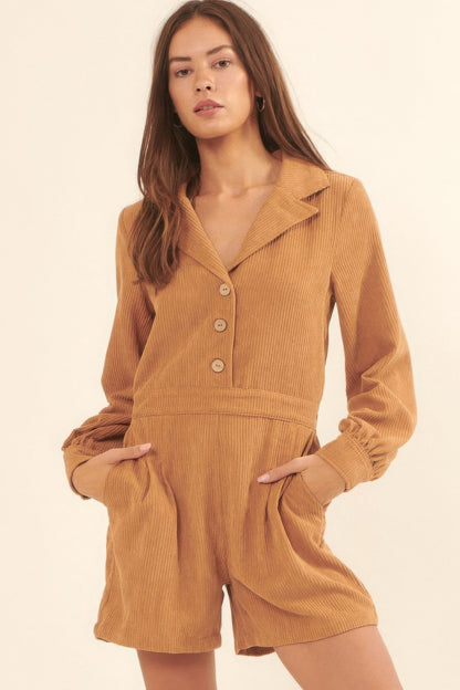 Tan Woven Corduroy Romper