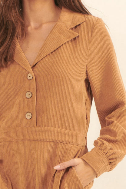 Tan Woven Corduroy Romper