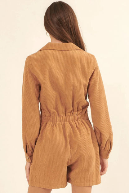 Tan Woven Corduroy Romper