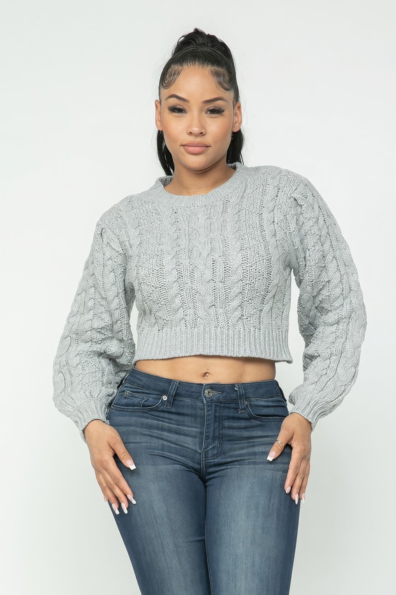 Light Grey Cable Pullover Top