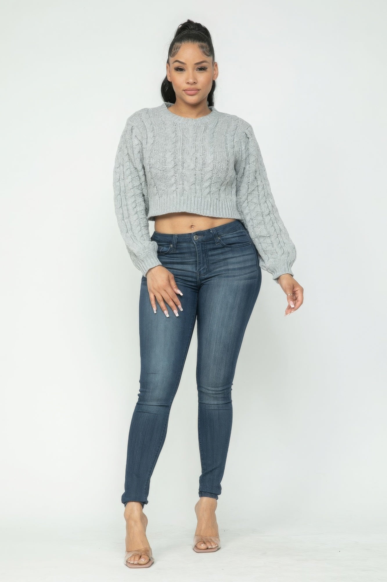 Light Grey Cable Pullover Top