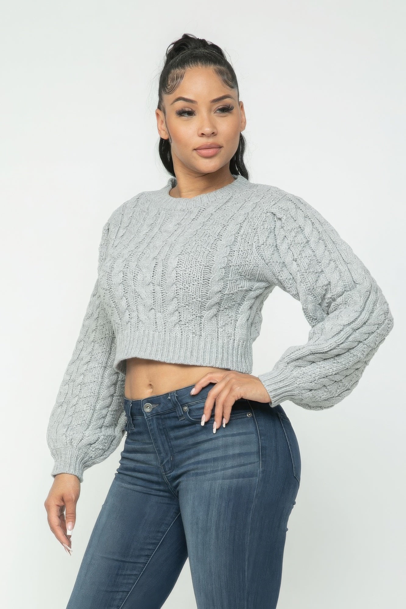 Light Grey Cable Pullover Top