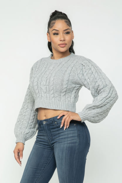 Light Grey Cable Pullover Top