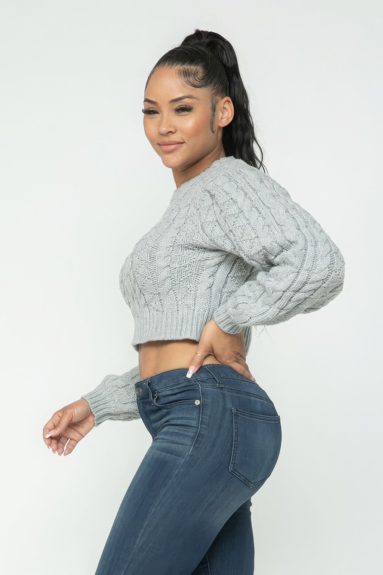 Light Grey Cable Pullover Top