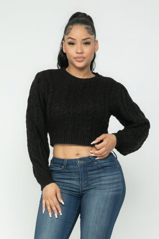 Black Cable Pullover Top