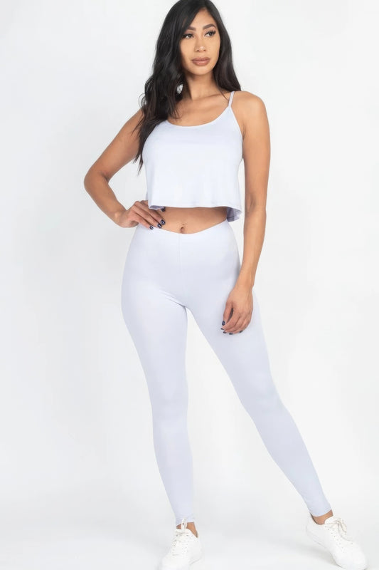 White Cami Top And Leggings Set