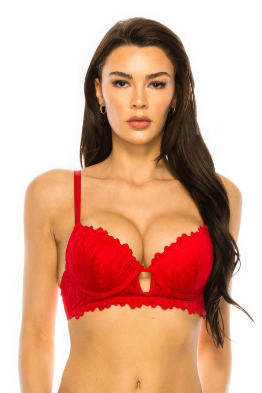 Red Coverage Lace Trim Bra