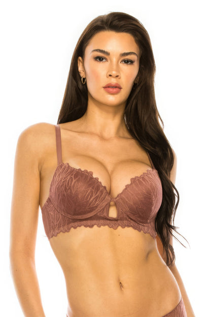 Brown Coverage Lace Trim Bra