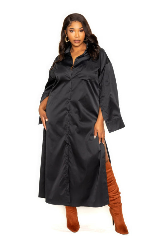 Black Cape Sleeve Shirt Dress