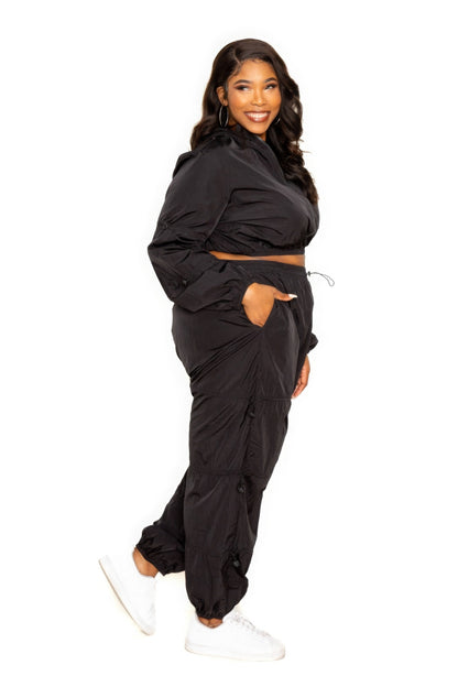 Black Active Zip Up Set With Cord Lock Detail