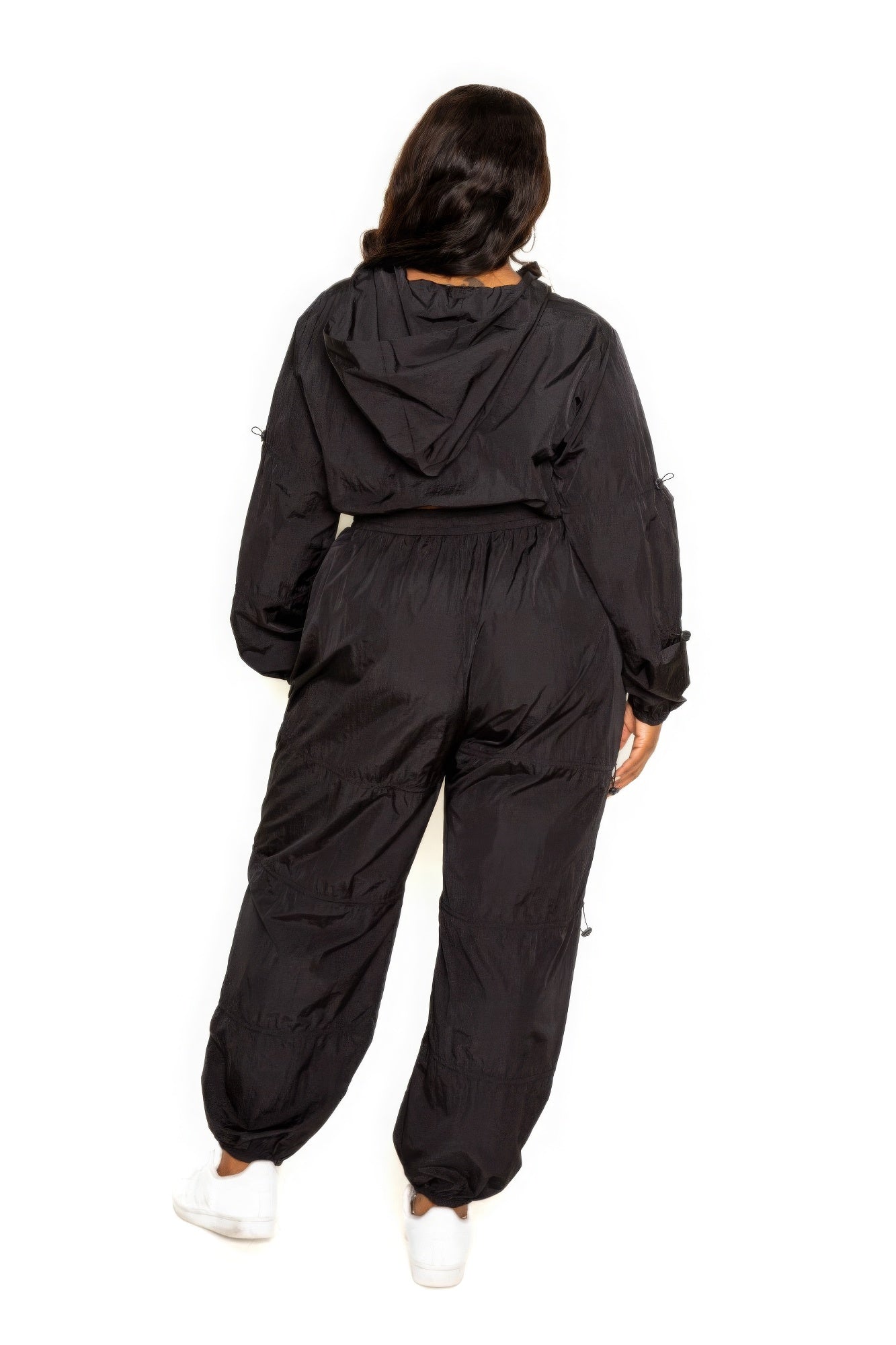 Black Active Zip Up Set With Cord Lock Detail