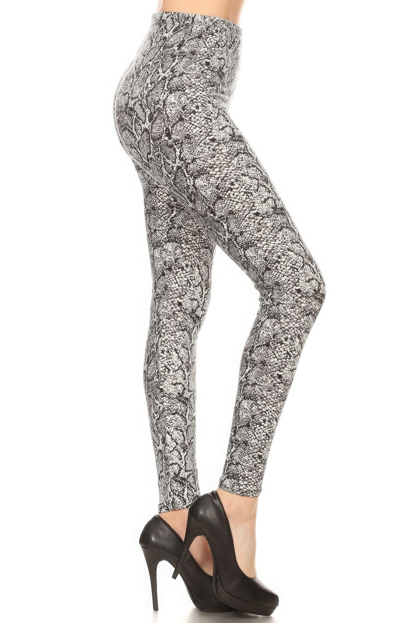 Snakeskin Print Full Length, High Waisted Leggings In A Fitted Style With An Elastic Waistband