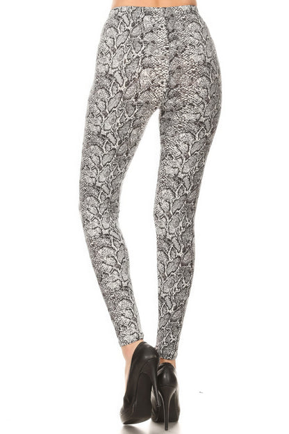 Snakeskin Print Full Length, High Waisted Leggings In A Fitted Style With An Elastic Waistband