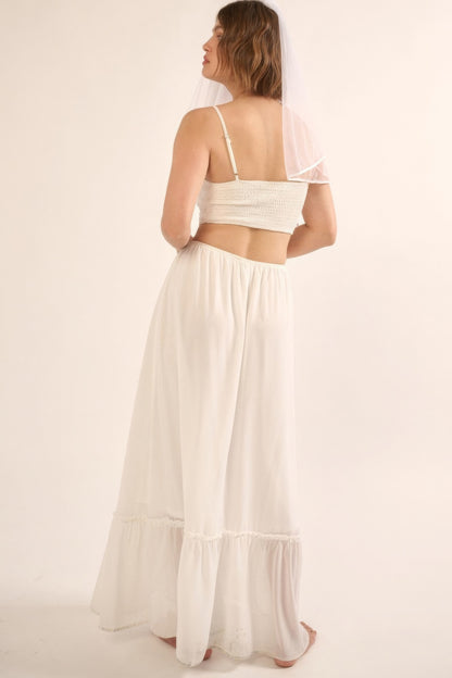 White Sheer, Chiffon Floral Lace Maxi Dress