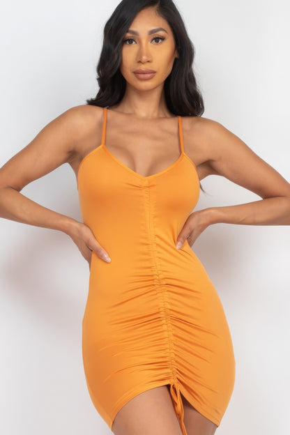 Orange Adjustable Ruched Front Detail Mini Dress