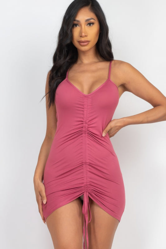 Pink Adjustable Ruched Front Detail Mini Dress