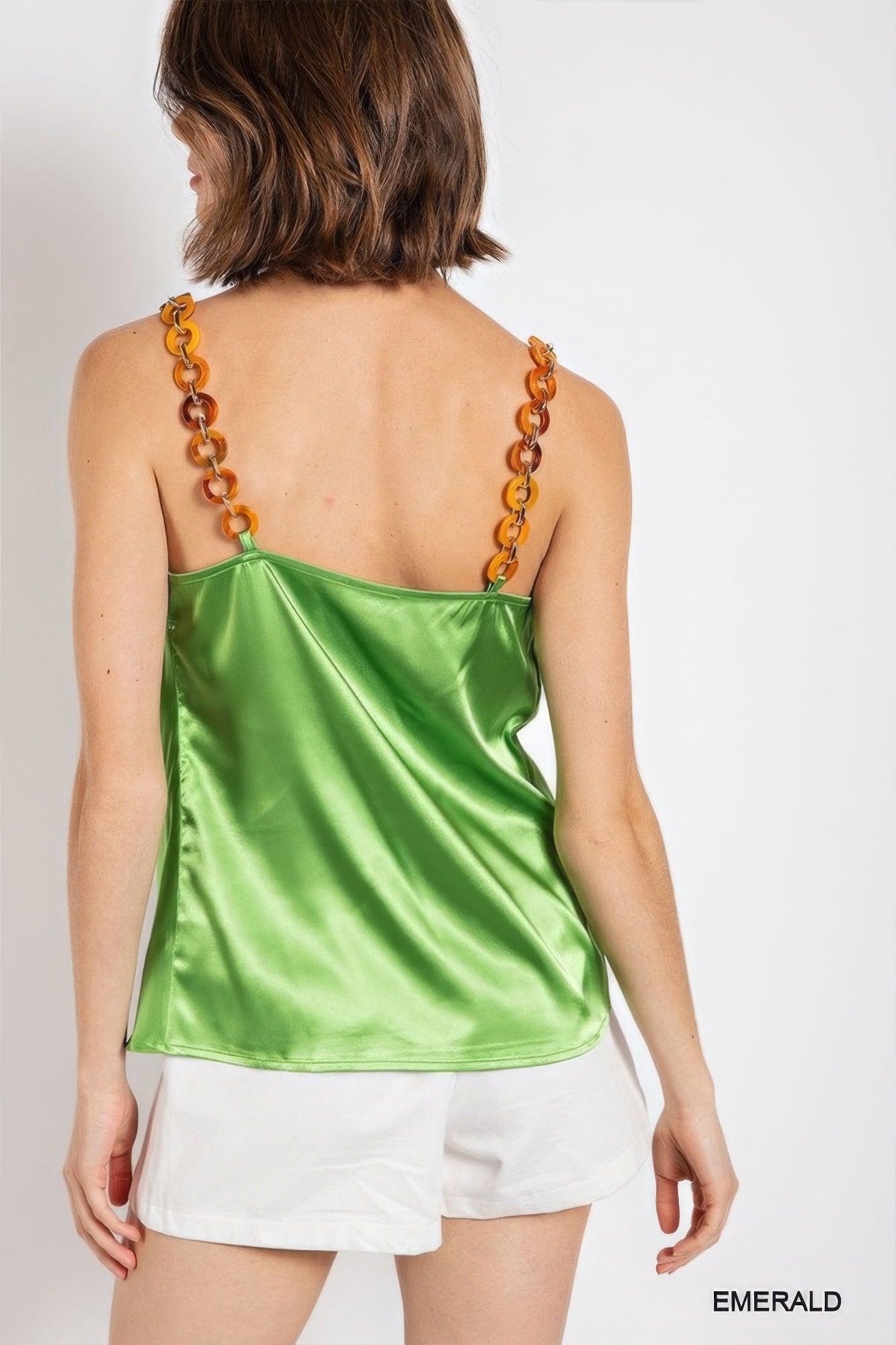 Green Neck Satin Camisole With Chain Strap