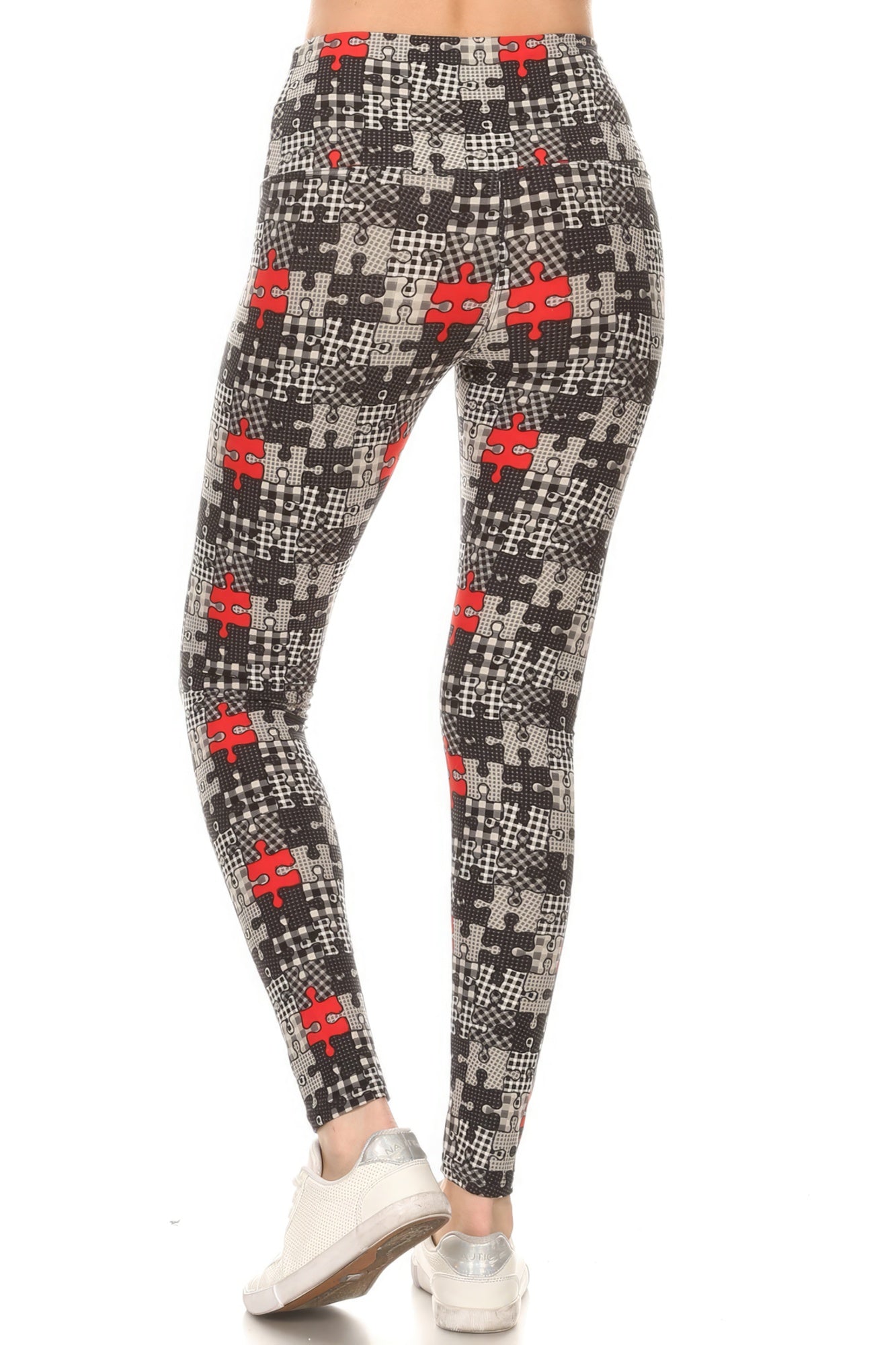 Multi-Dark Brown 5-inch Long Yoga Style Banded Lined Puzzle Printed Knit Legging With High Waist