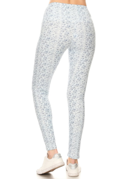 White 5-inch Long Yoga Style Banded Lined Multi Printed Knit Legging With High Waist