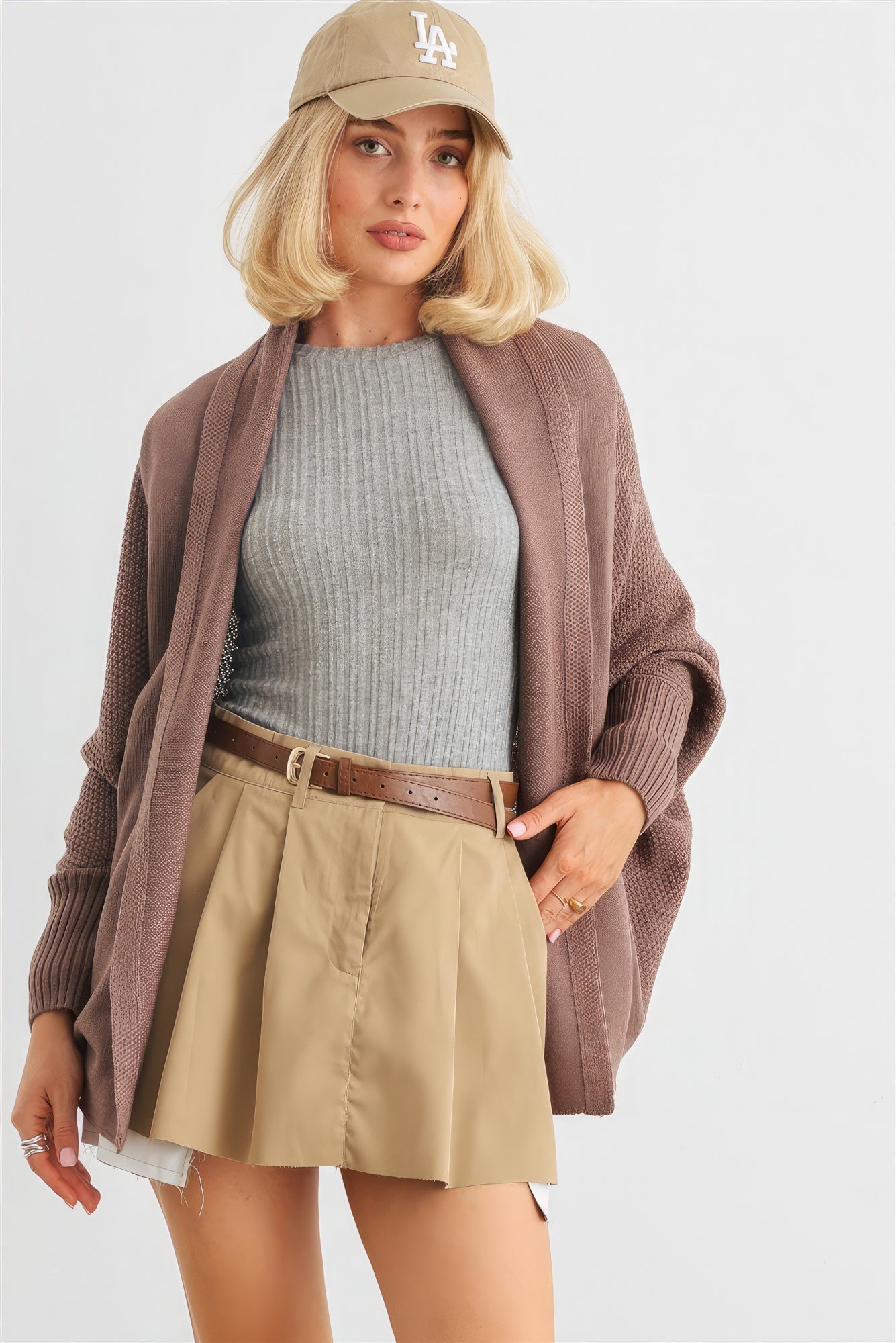 Taupe Batwing Sleeve Open Front Cardigan