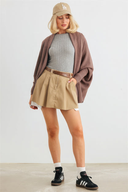 Taupe Batwing Sleeve Open Front Cardigan