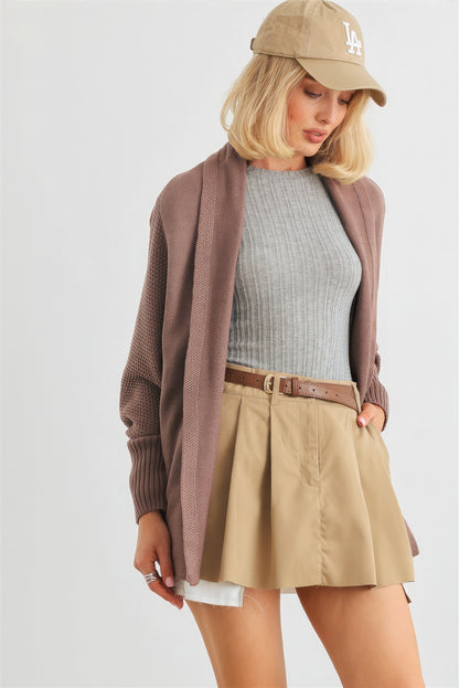 Taupe Batwing Sleeve Open Front Cardigan