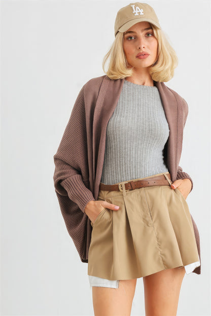 Taupe Batwing Sleeve Open Front Cardigan