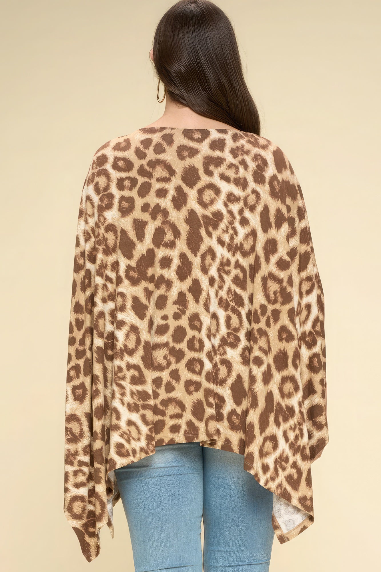 Tan Printed Rayon Span Poncho