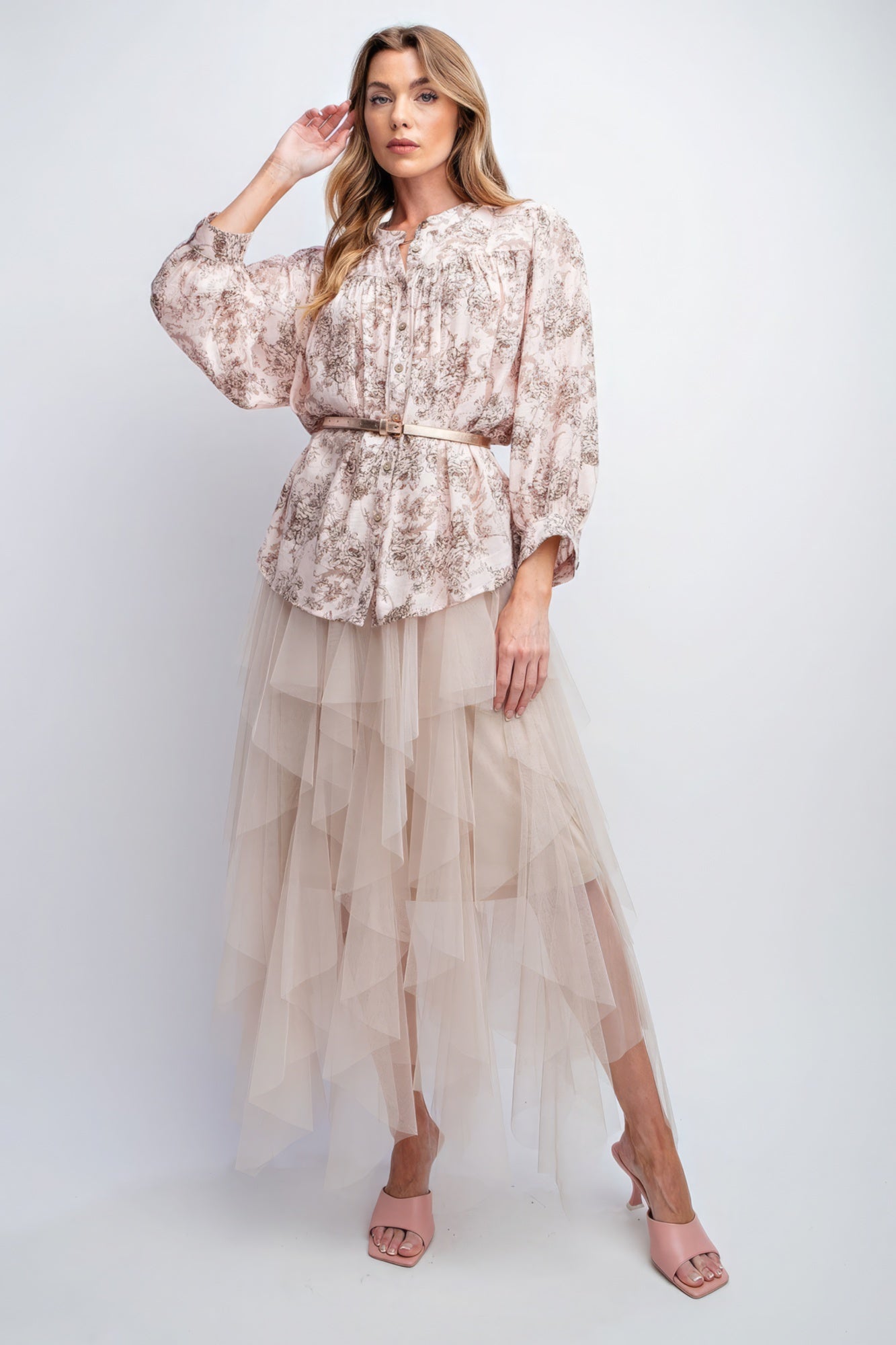 Women 3/4 Sleeves Crepe Button Down Printed Top