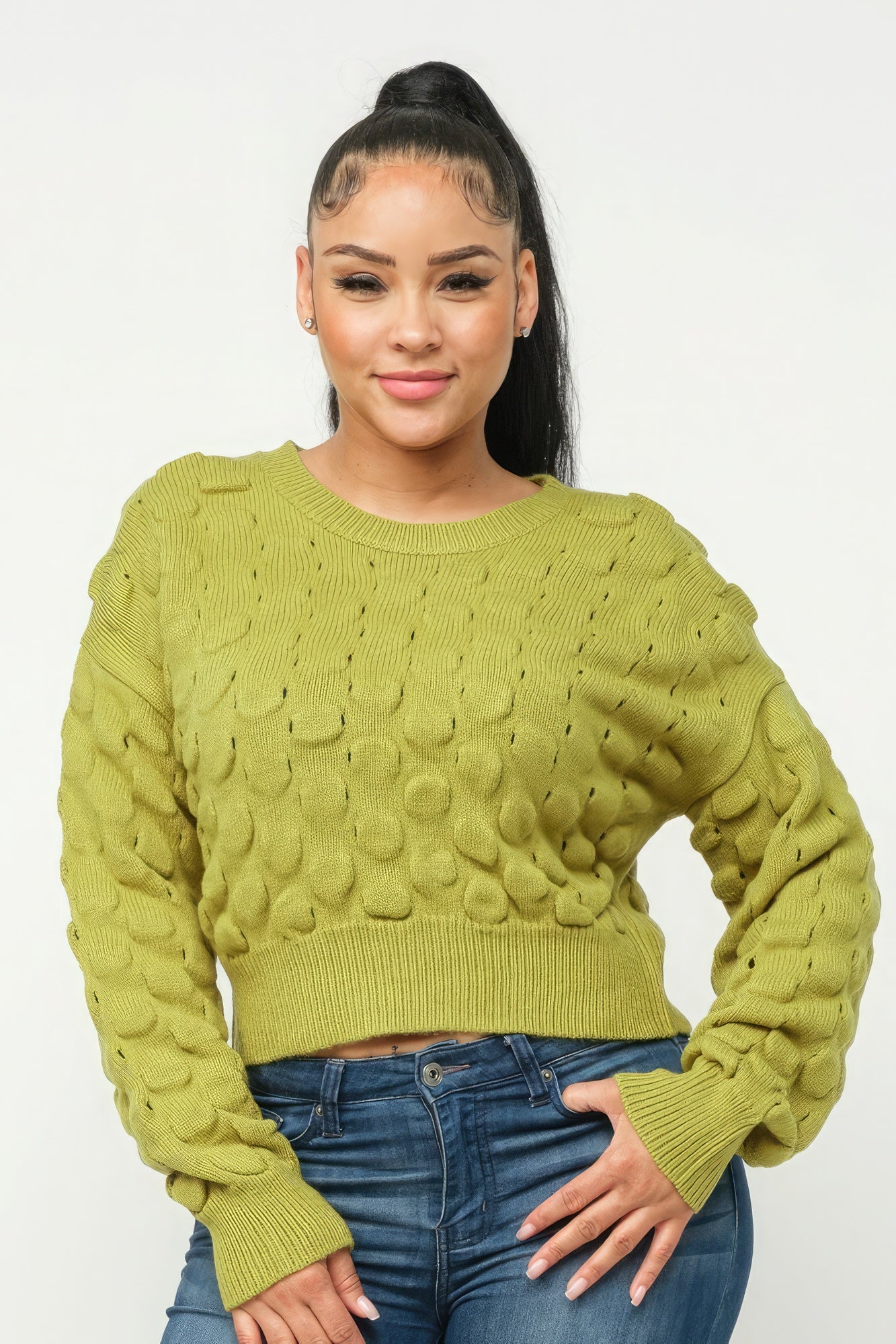 Olive Checker Sweater Top