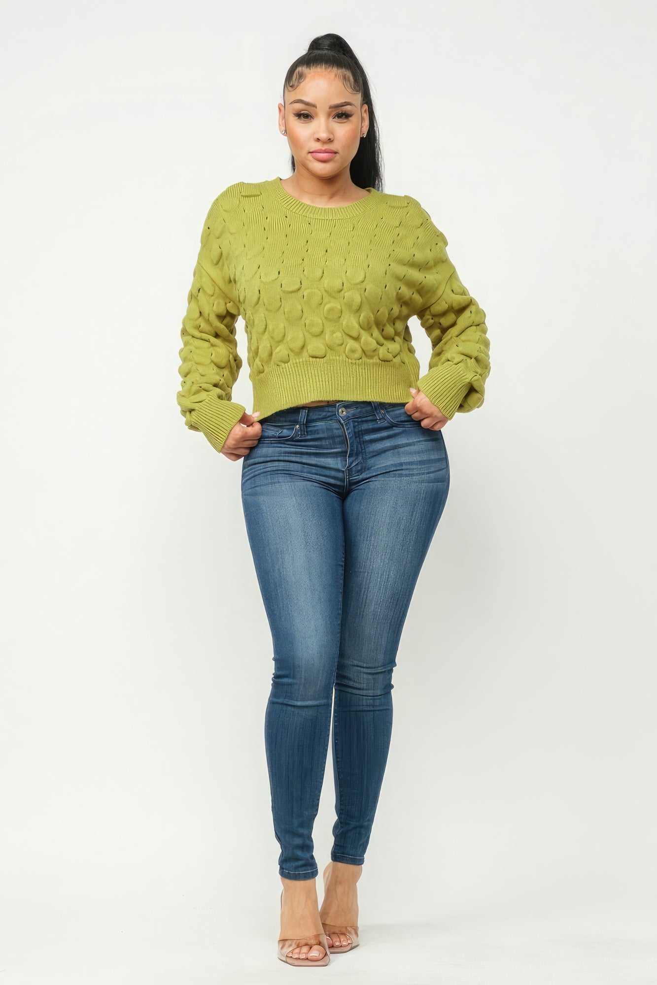 Olive Checker Sweater Top