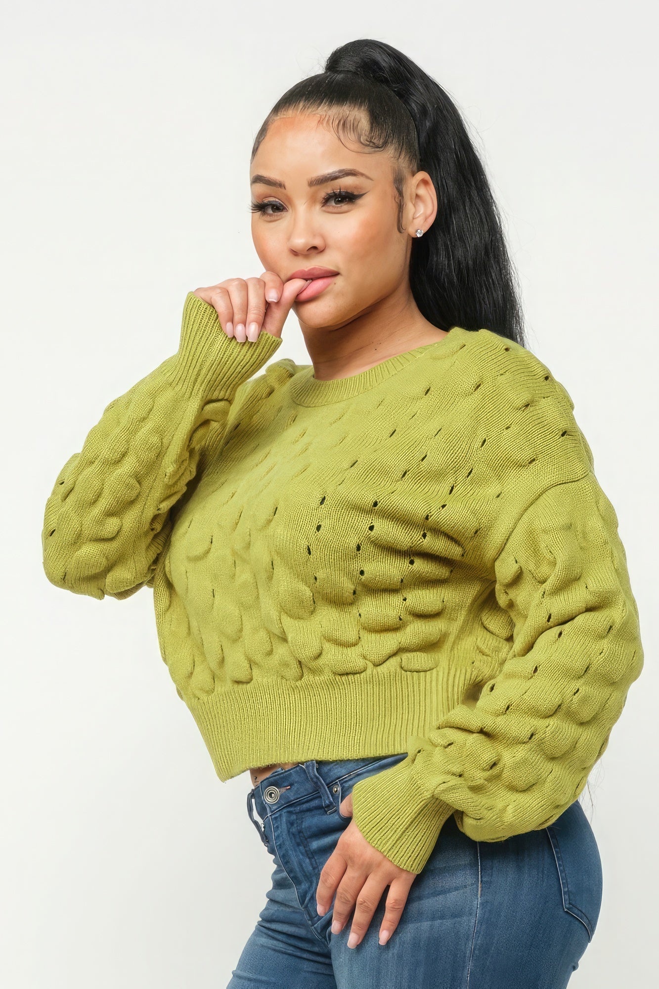 Olive Checker Sweater Top