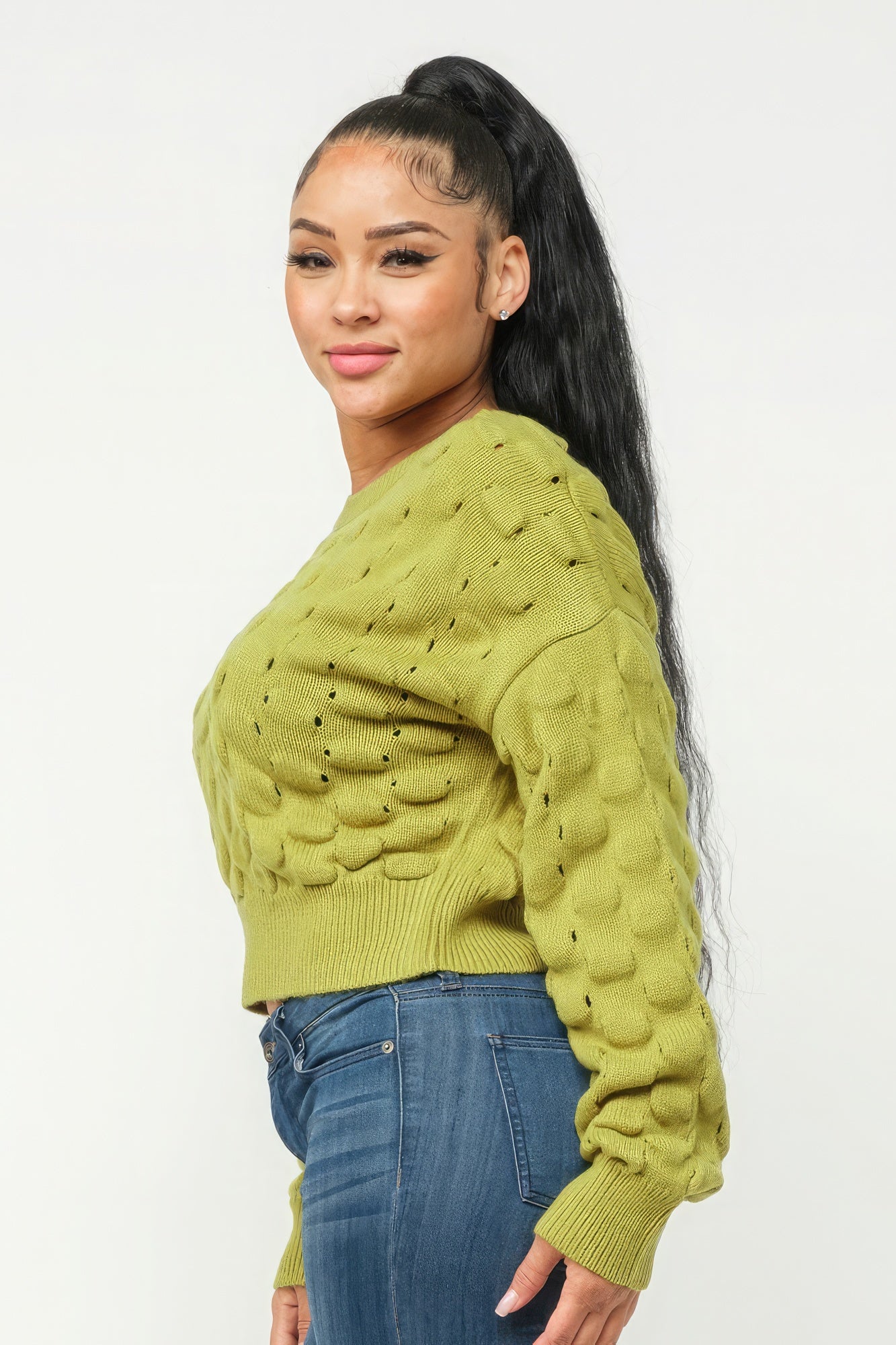 Olive Checker Sweater Top