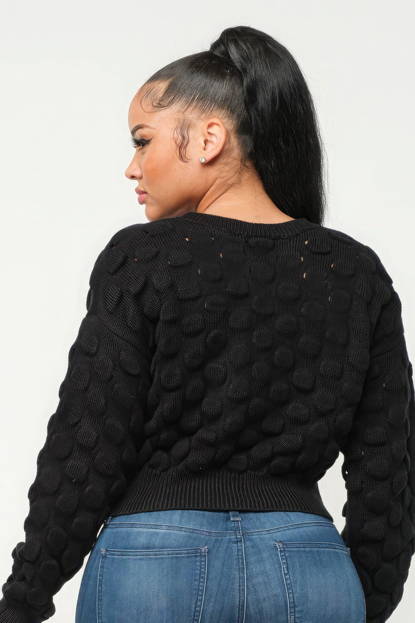 Black Checker Sweater Top