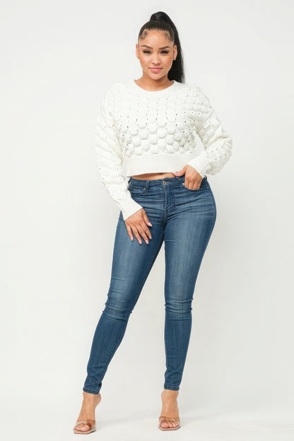 White Checker Sweater Top