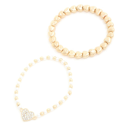 Women Heart Charm Beaded Bracelet Set