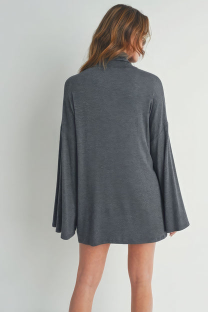 Dark Grey Bell Sleeve Turtle Neck Dress