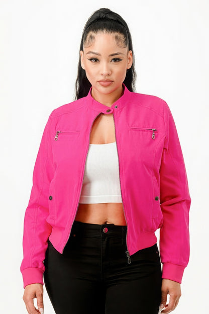 Women Casual Zip Up Biker Moto Jacket