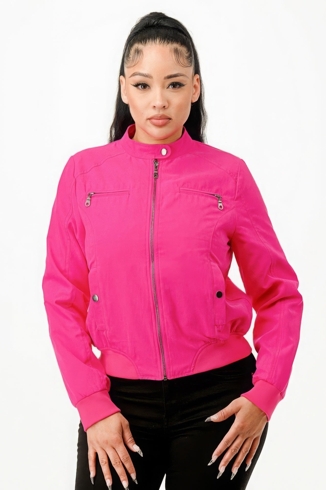 Women Casual Zip Up Biker Moto Jacket