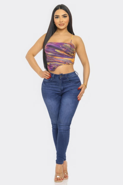 Women Mesh Print Top