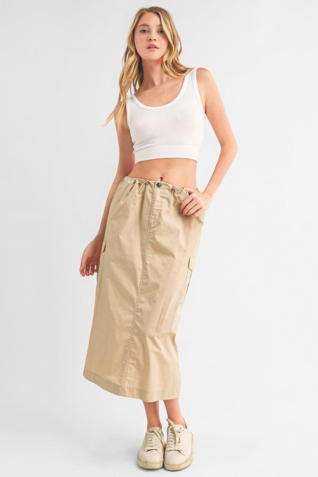 Women Cargo Skirt With Drawstring Midi Skirt