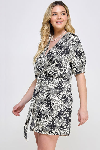 Women Plus Botanical Print Front Tie Dress