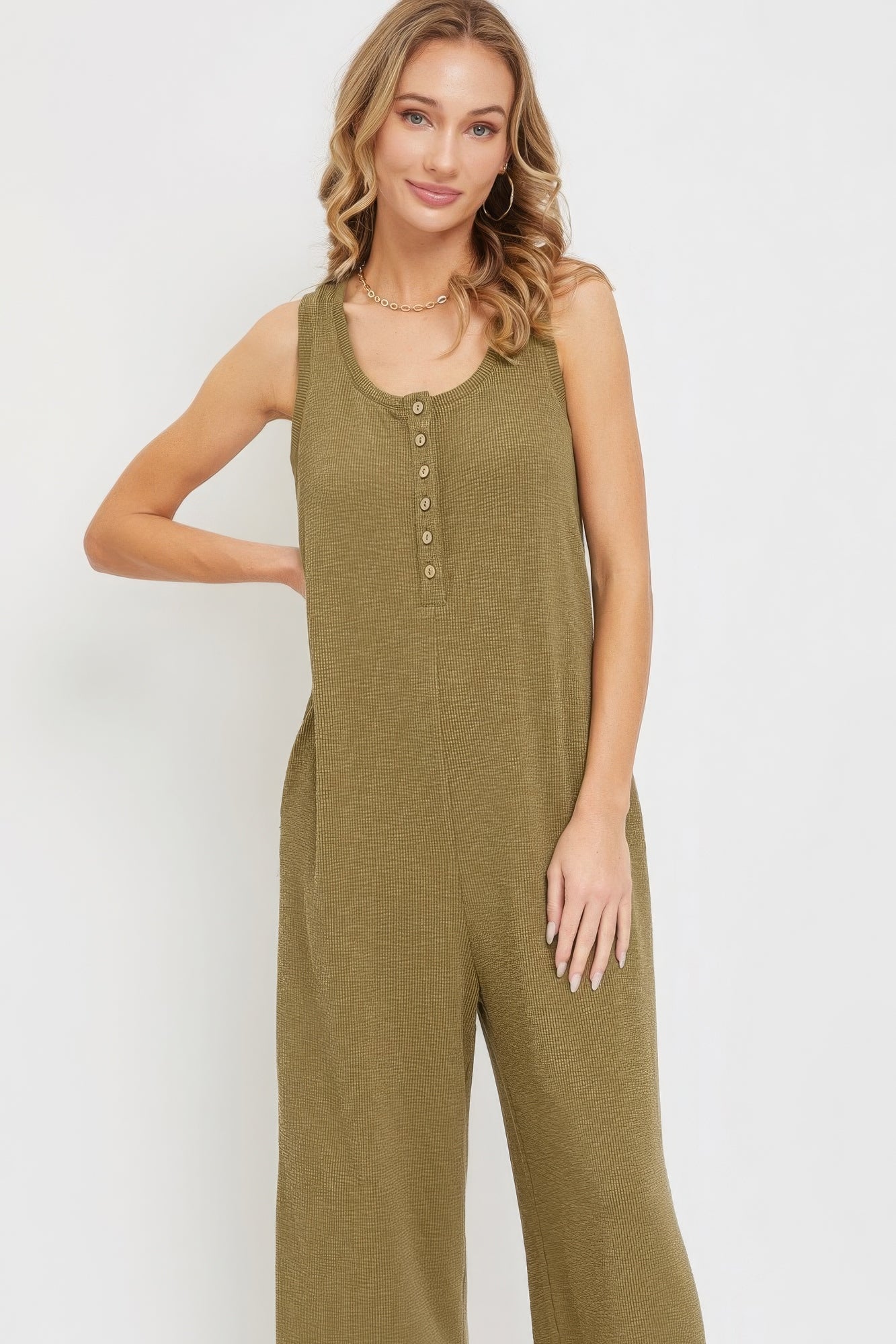 Olive Button down Jumpsuit